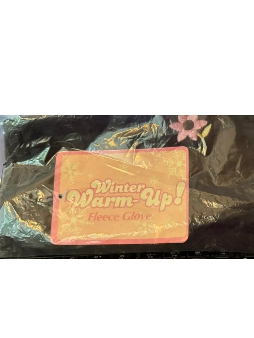 Womens Warm-Up Embroidered Fleece Gloves Black 1 Size Fits All Floral Design NWT